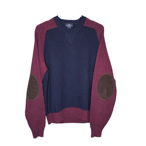 Brooks Brothers 346 Navy Colorblock 100% Lambswool Elbow Patch Sweater Small